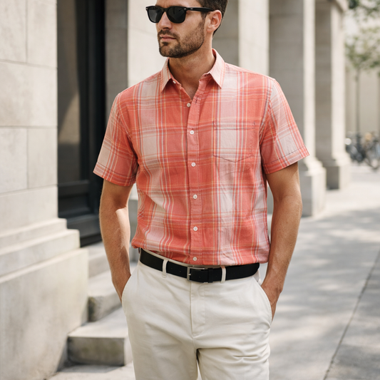 Camisa Cuadros Naranja Mod 9355