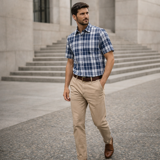 Camisa Cuadros Blanco Azul Mod 9353