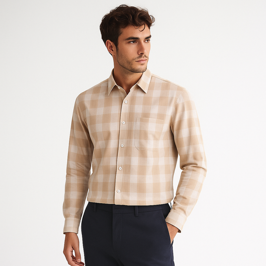 Camisa Cuadros Beige Caramelo Mod 19075