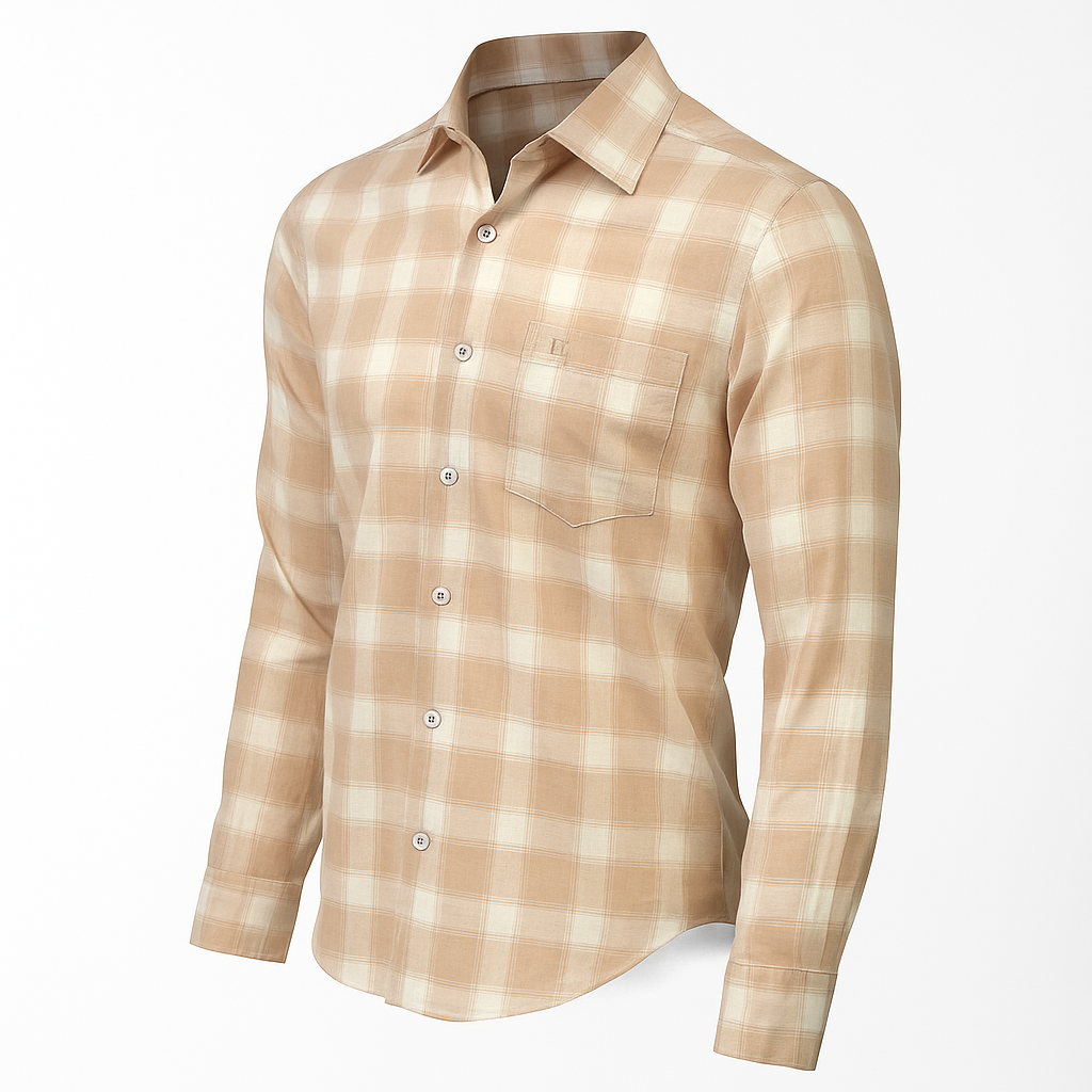 Camisa Cuadros Beige Caramelo Mod 19075