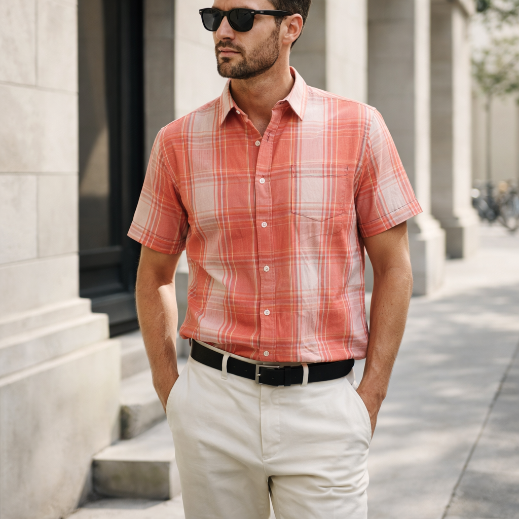 Camisa Cuadros Naranja Mod 9355