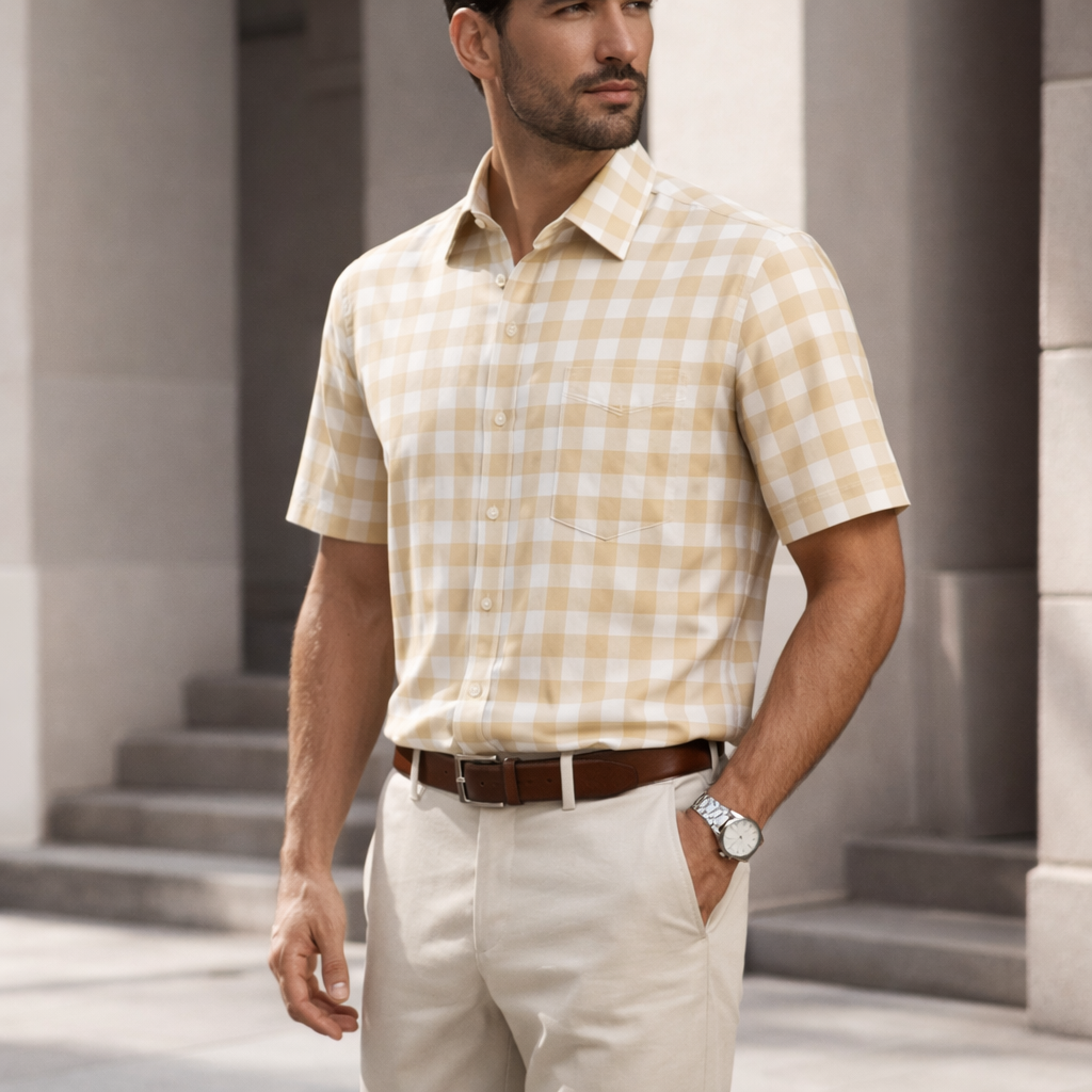 Camisa Cuadros Beige Mod 9323