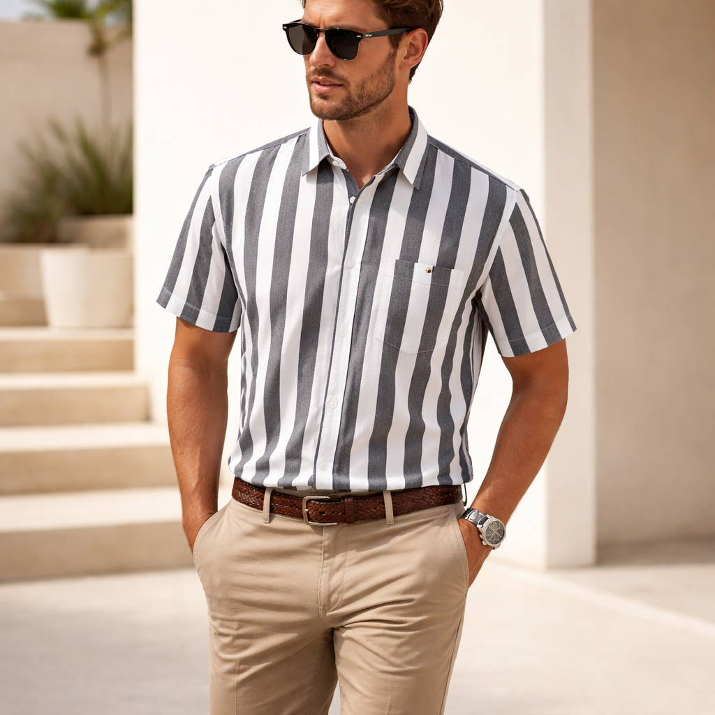 Camisa Rayas Blanco Gris Mod 9352