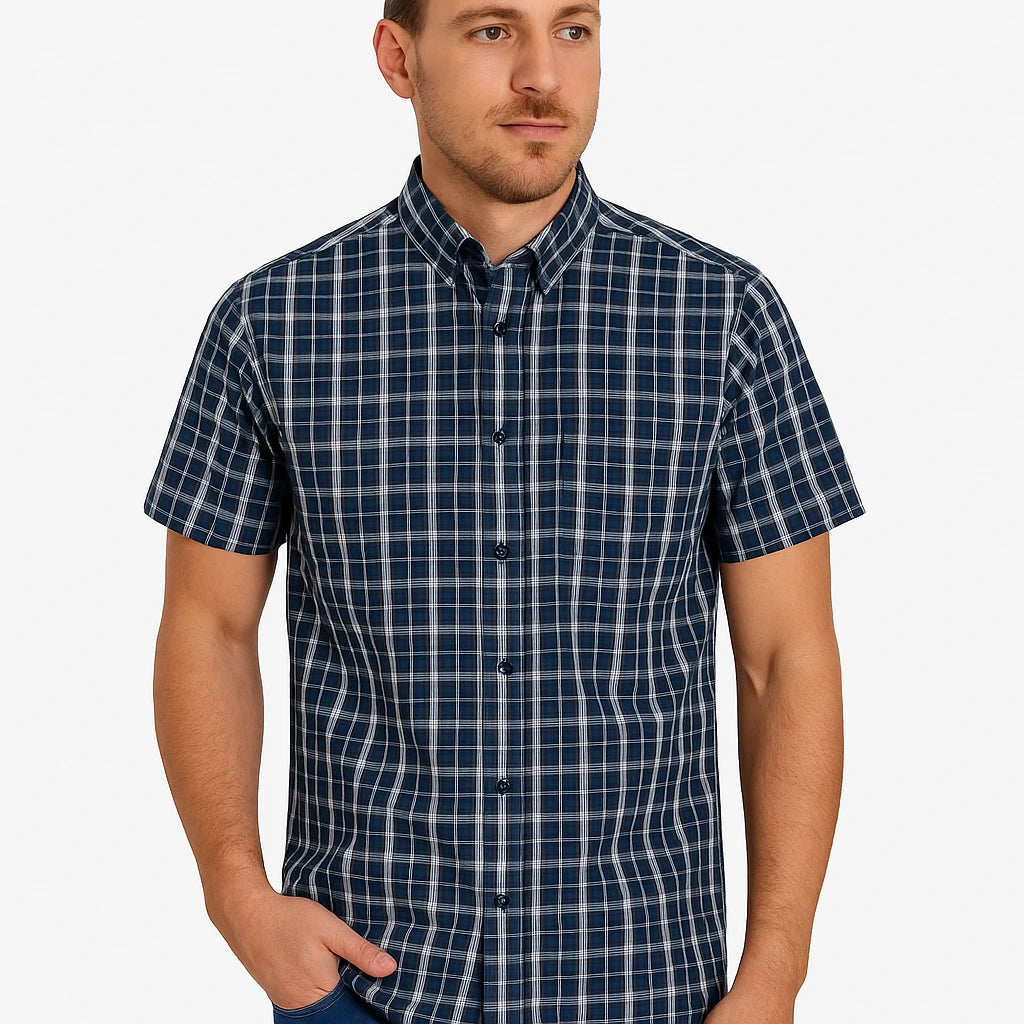 Camisa Cuadros Marino Gris Mod 7149