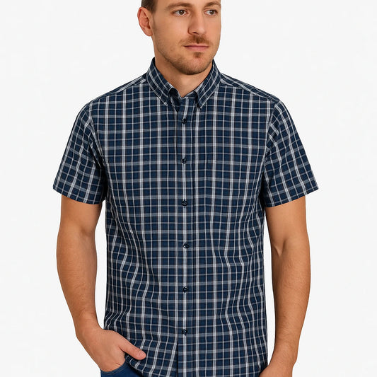 Camisa Cuadros Marino Gris Mod 7149