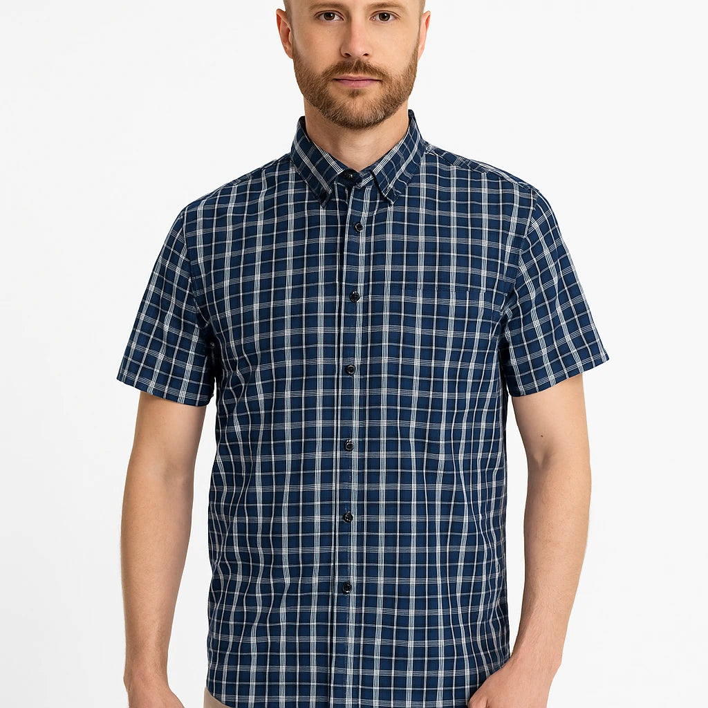 Camisa Cuadros Marino Gris Mod 7149